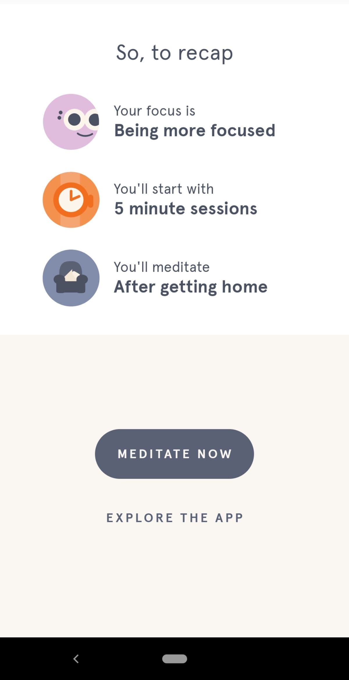 Headspace recap questions in user onboarding flows 