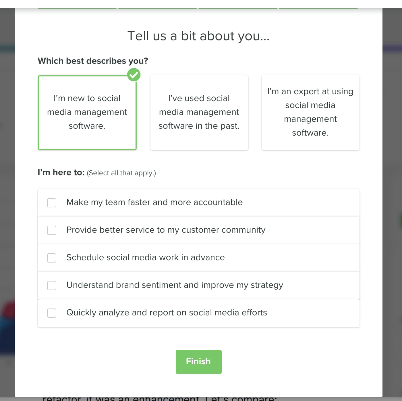Sprout social user onboarding questions for personalization