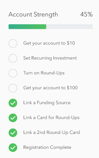 acorns user onboarding checklist