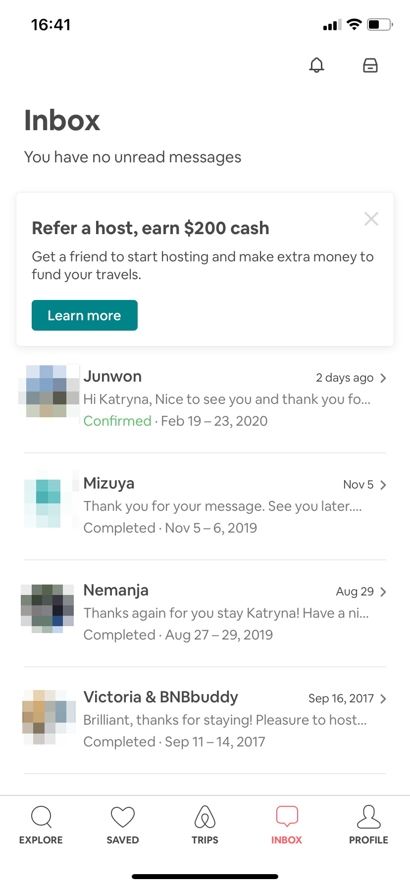 airbnb referral campaign in-line card