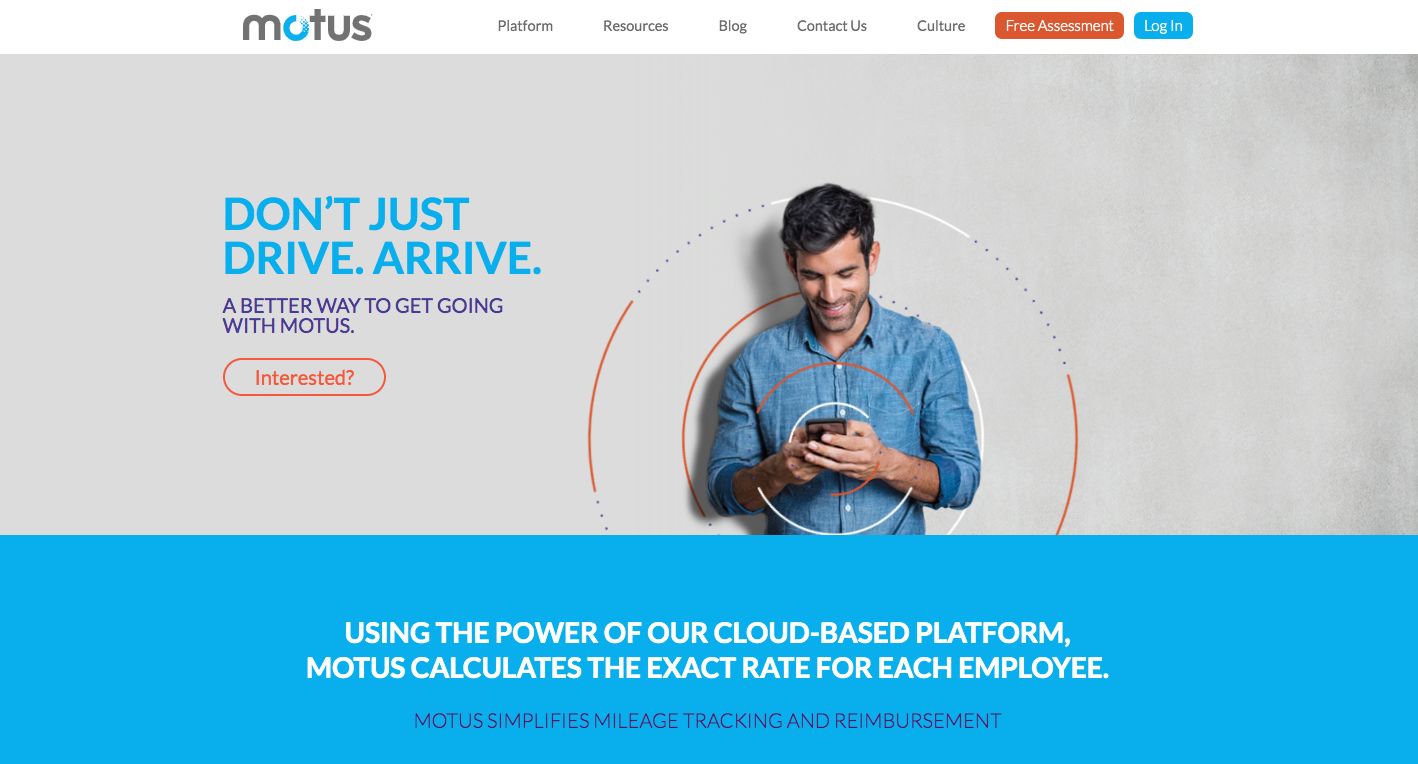 this is a screenshot of motus's marketing website anding page