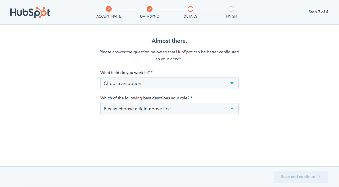 hubspot invited user onboarding signup