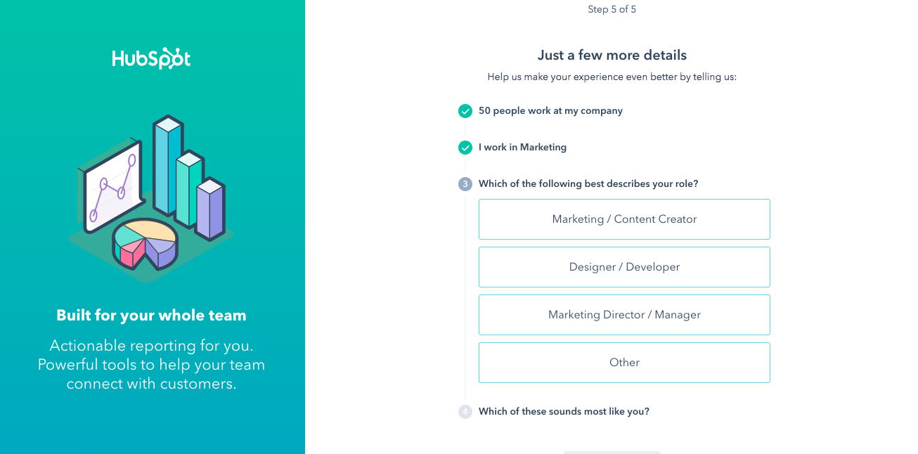 hubspot sales signup user onboarding flow for new users